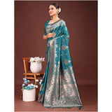 Women's Banarasi Silk Printed Saree With Unstitched Blouse 5.5Mtr (Sea Green)
