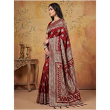 Maroon silk blend printed saree with unstitched blouse (5.5Mtr), women's ethnic fashion accessory