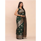 Women's Banarasi Silk Printed Saree With Unstitched Blouse 5.5Mtr (Green)