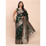 Women's Banarasi Silk Printed Saree With Unstitched Blouse 5.5Mtr (Green)