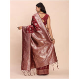 Women's Banarasi Silk Printed Saree With Unstitched Blouse 5.5Mtr (Maroon)
