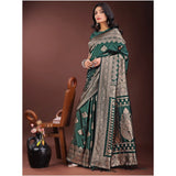 Women's Silk Printed Saree With Unstitched Blouse 5.5Mtr (Green)