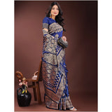 Women's Silk Printed Saree With Unstitched Blouse 5.5Mtr (Navy Blue)