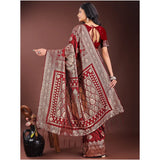 Women's Silk Printed Saree With Unstitched Blouse 5.5Mtr (Maroon)
