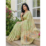 Women's Linen Cotton Printed Saree With Unstitched Blouse 5.5Mtr (Light Green)