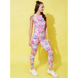 Women's Polyester Lycra Printed Sleeveless Active Wear (Multicolor)