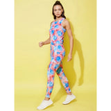 Women's Polyester Lycra Printed Sleeveless Active Wear (Multicolor)