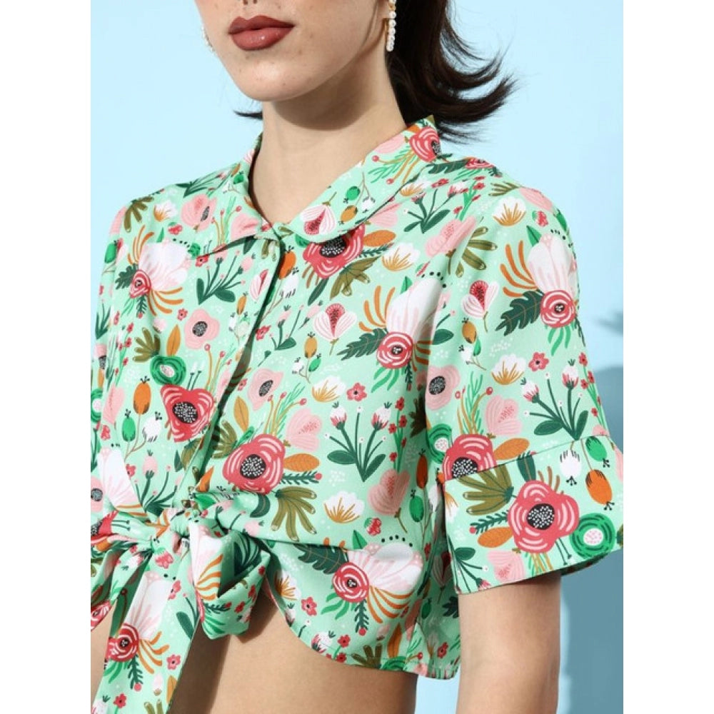Multicolor polyester floral short sleeve co-ord set for women - shirt collar neck, short sleeves, above knee length, slip-on & button closure, shorts style