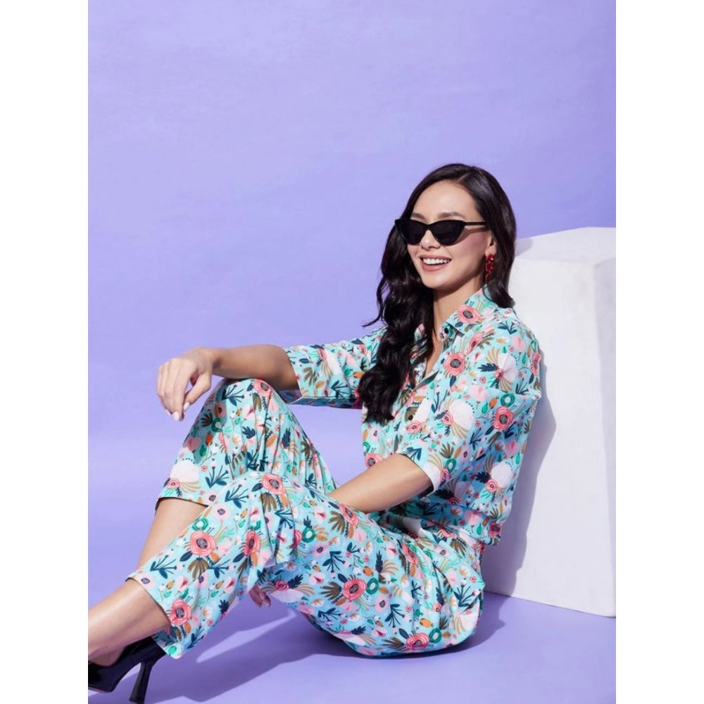 Multicolor polyester floral 3/4th sleeve women's co-ord set on hanger
