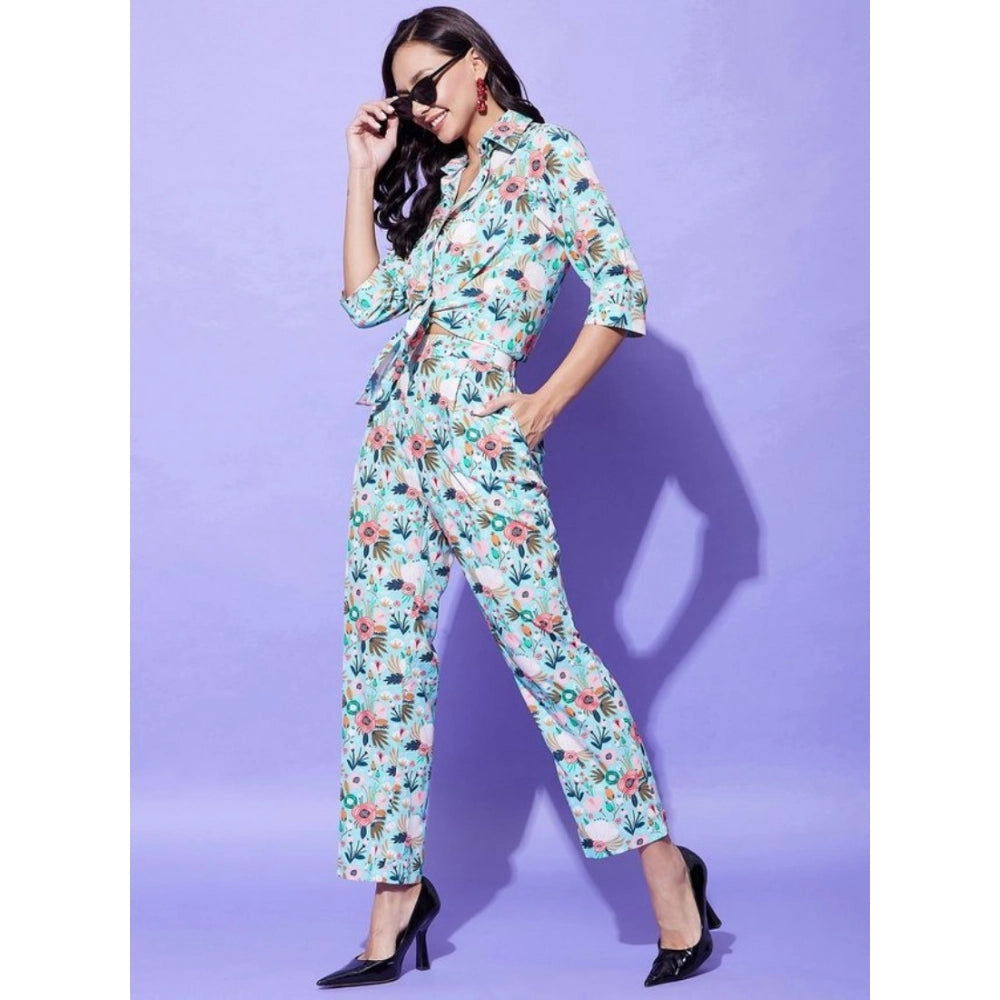 Women's multicolor polyester floral 3/4th sleeve co-ord set on model