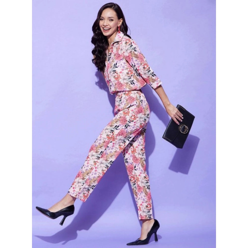 Women's multicolor polyester floral 3/4th sleeve co-ord set on clothing rack
