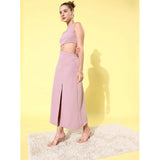 Lavender polyester lycra one-shoulder sleeveless dress for women, ankle length