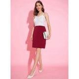 White-Maroon Polyester Lycra Color Blocking Women's Dress with shoulder straps, close-up view