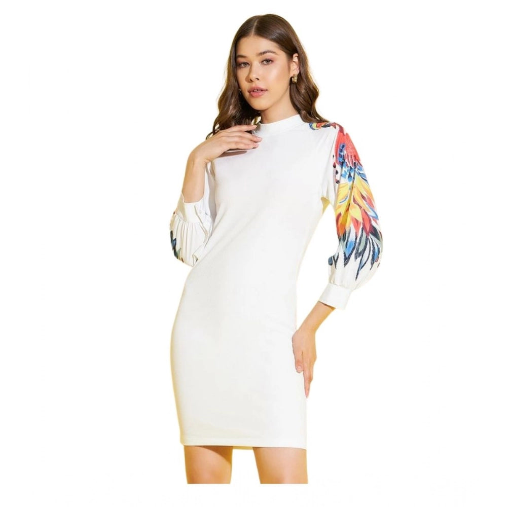 Multicolor printed polyester lycra long sleeve dress for women on mannequin