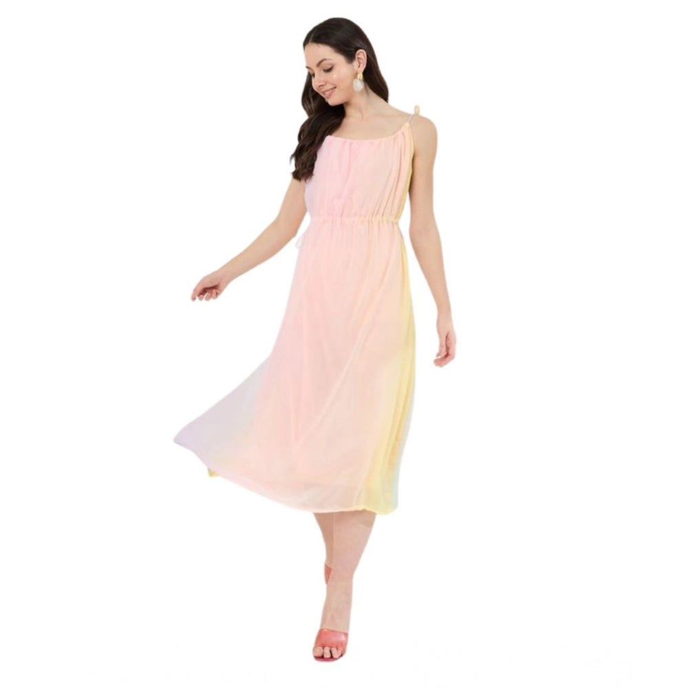 Peach Georgette ombre sleeveless dress for women, stylish and vibrant