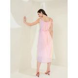 Peach Georgette ombre sleeveless dress for women, vibrant and stylish