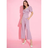 Lavender polyester lycra women's puff sleeve jumpsuit with concealed zip and ankle length pant