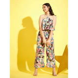 Girl's Polyester Crepe Floral Sleeveless Jumpsuit (Multicolor)
