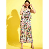 Girl's Polyester Crepe Floral Sleeveless Jumpsuit (Multicolor)