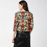 Multicolor polyester floral 3/4th sleeves women's shrug with front open neck, perfect for layering