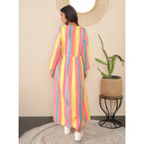 Multicolor polyester crepe printed long sleeves shrug for women, v-neck style with tie-up closure on display
