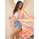 Multicolor polyester crepe printed long sleeves V-neck shrug with tie-up closure for women