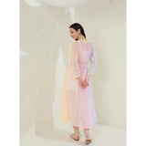 Multicolor Georgette ombre short sleeve women's shrug with v-neck and tie-up closure, vibrant patterns on display