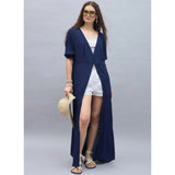 Navy Rayon Crepe Lace Inserts 3/4 Sleeve Women's Shrug on hanger
