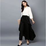 Women's Rayon Ruffled Elasticated Skirt (Black)