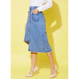 Women's Denim Hi Lo Buttoned Skirt (Blue)