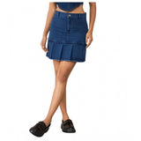 Women's Denim Washed Buttoned Skirt (Blue)