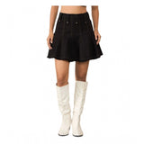 Women's Denim Washed Buttoned Skirt (Black)