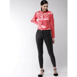 Coral polyester solid long sleeves top with tie-up neck for women, perfect for any occasion