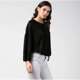 Black polyester pleated balloon sleeve top for women, round neck, hip length