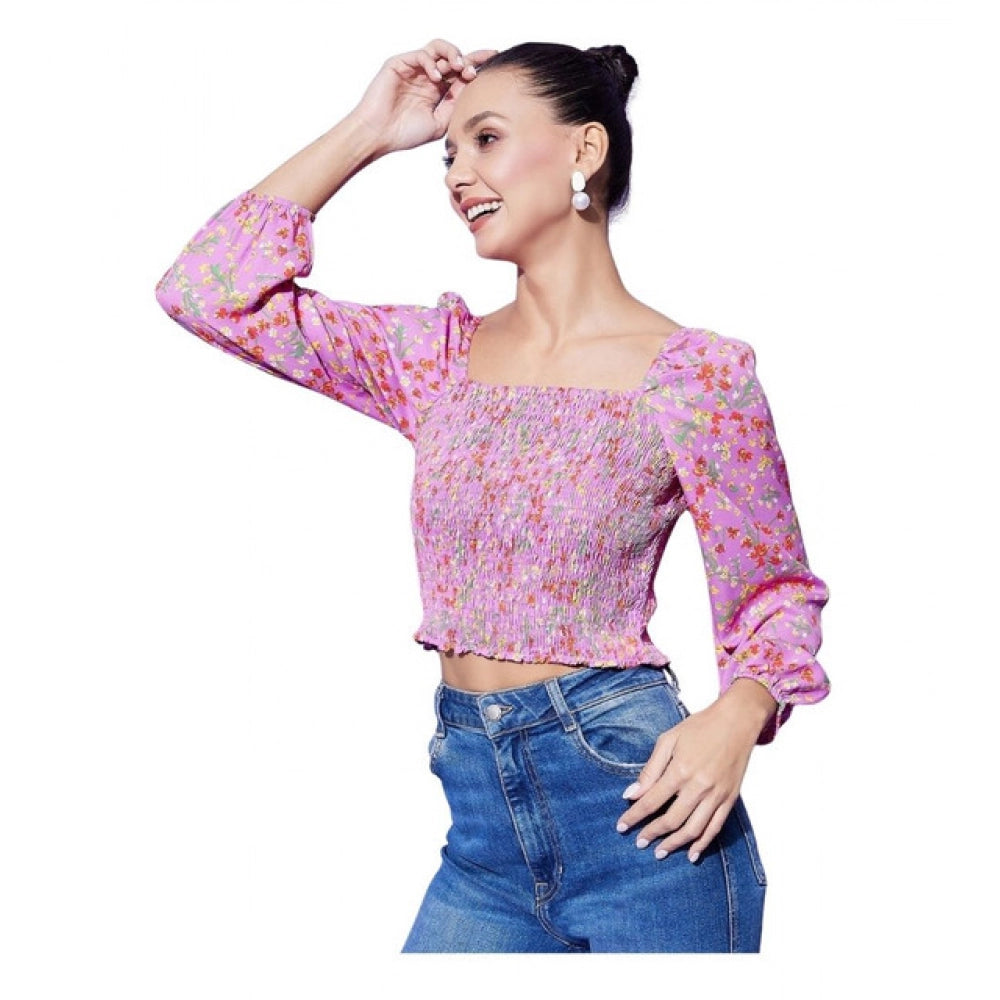 Multicolor polyester floral long sleeves top with square neck, suitable for women's fashion events