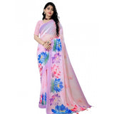 Women's Georgette Floral Printed Saree With Unstitched Blouse 5.5Mtr (Light Pink)