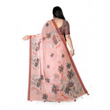 Peach georgette floral printed saree with unstitched blouse, 5.5mtr (close-up)
