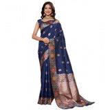 Women's Faux_Banarasi_Silk Woven Saree With Unstitched Blouse 5.5Mtr (Navy_Blue)