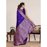 Women's Jacquard Woven Saree With Unstitched Blouse 5.5Mtr (Blue)