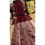 Maroon Tussar Silk Madhubani Saree with unstitched blouse, 5.5mtr on mannequin (actual product color may vary)
