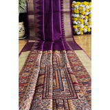 Purple Tussar Silk Madhubani Saree with unstitched blouse, 5.5mtr length on mannequin