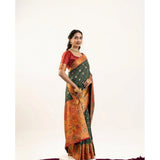 Women's Faux_Banarasi Woven Motifs Saree With Unstitched Blouse 5.5Mtr (Dark_Green)
