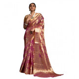 Purple organza woven saree with unstitched blouse (5.5mtr), elegant Indian traditional wear for women