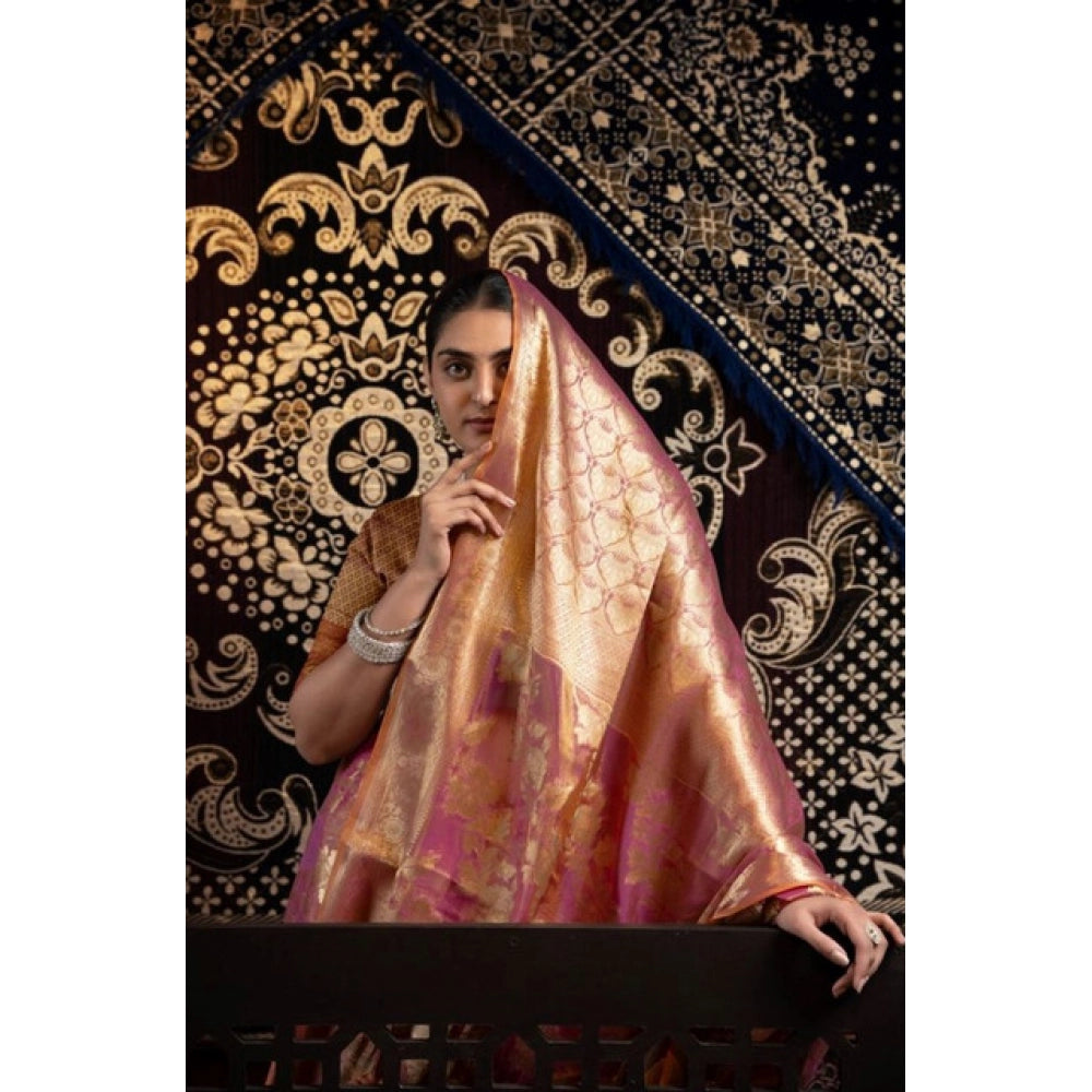 Purple organza woven saree with unstitched blouse (5.5mtr), luxurious traditional Indian attire on mannequin