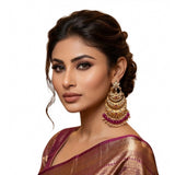 Multi-colored zinc alloy gold plated chandbali earrings on display, avoid contact with water, perfume & harsh chemicals
