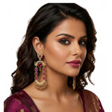 Multi-colored zinc alloy gold plated chandbali earrings for women - avoid contact with water, perfume, and harsh chemicals