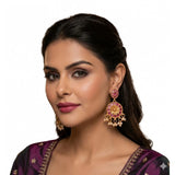 Multi-colored zinc alloy gold-plated chandbali earrings - close-up view, avoid contact with water and harsh chemicals