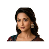 Multicolor zinc alloy gold-plated earring set for women - close-up view on vanity table