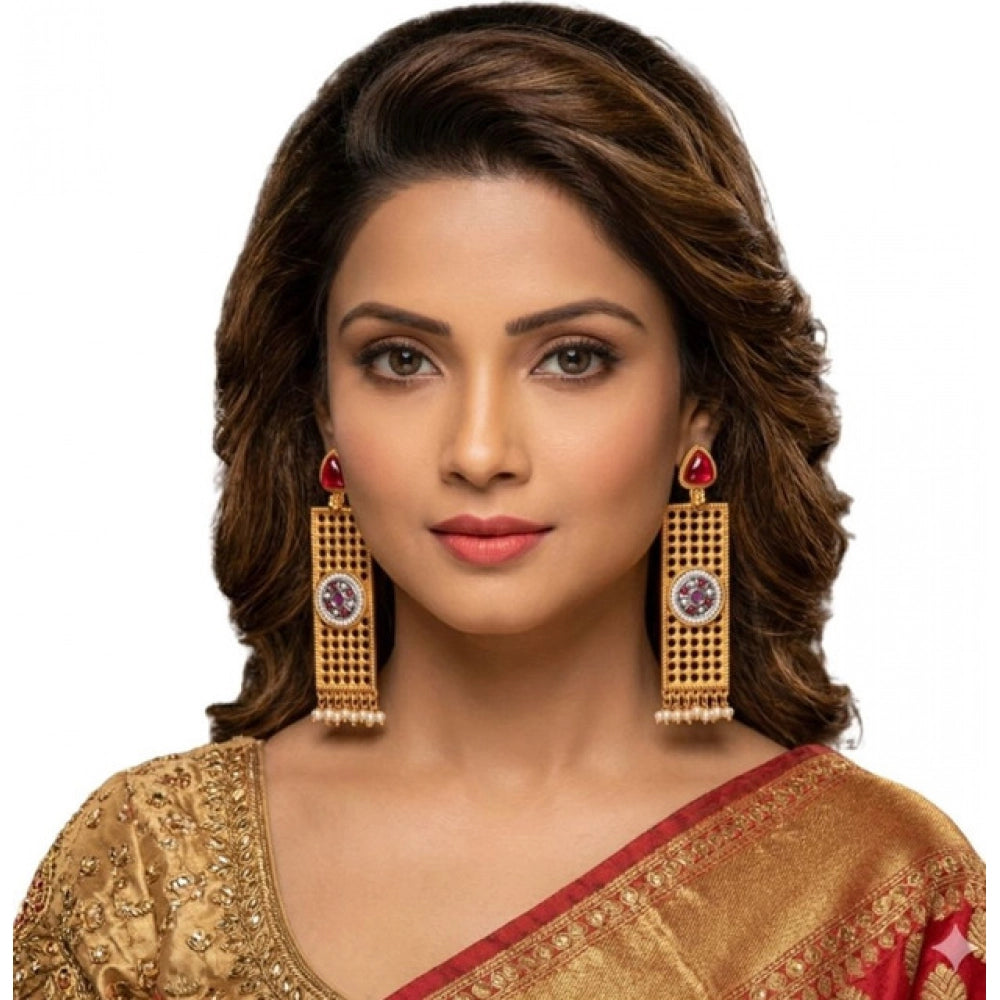 Multicolor zinc alloy gold-plated dangler earrings for women, vibrant and durable accessory on display