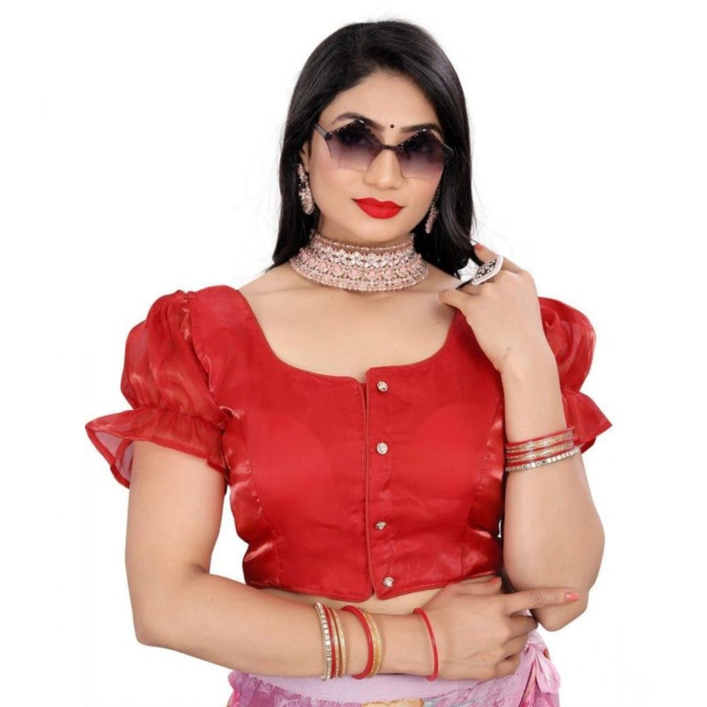 Red elastic sleeve blouse, women's Jimmy solid designer neck, alterable up to size 42